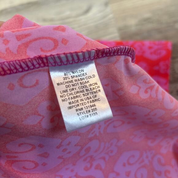 Jude Connally Leggings Pink Red Damask Print Cropped Stretch Pull-On Retro - Picture 5 of 8